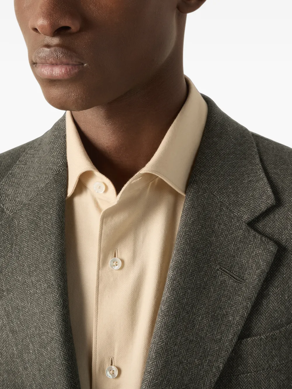 Zegna Donker olijfgroen en licht taupe kasjmier jack