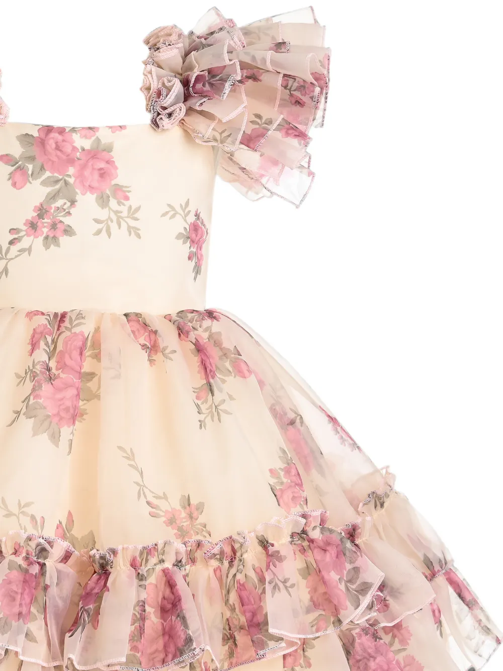 Tulleen Rosavine mini-jurk met bloemen-print en ruches Beige