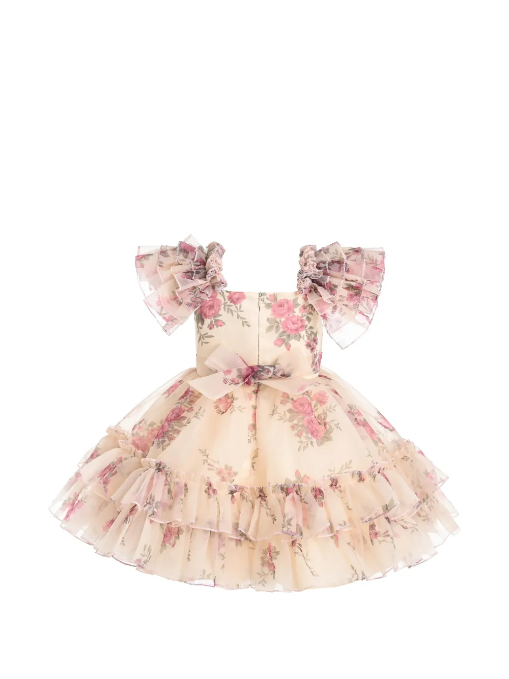 Tulleen Rosavine mini-jurk met bloemen-print en ruches Beige