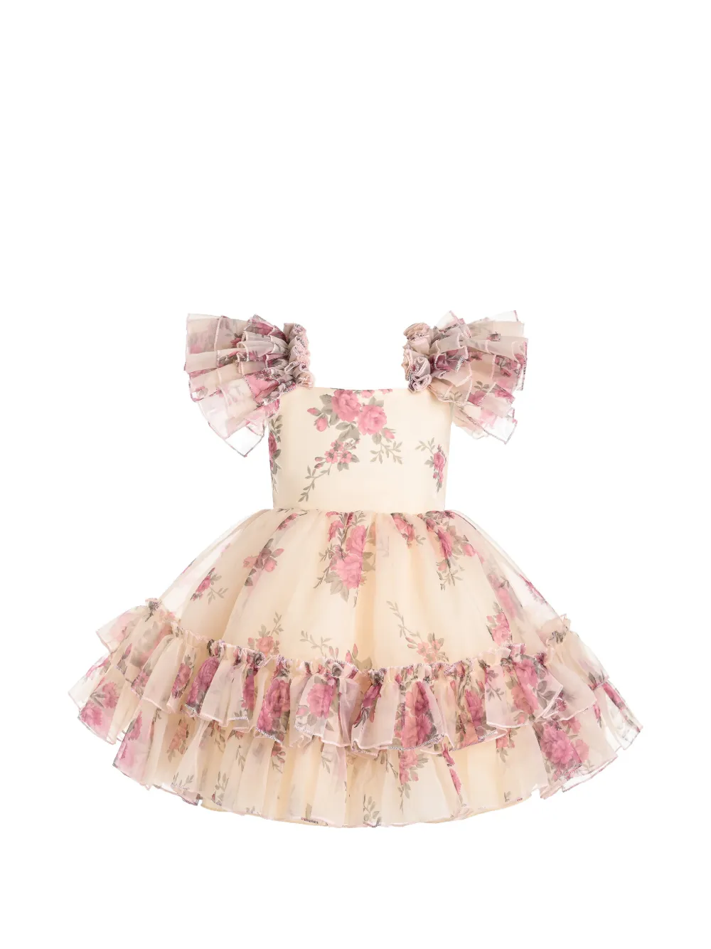 Tulleen Rosevine floral-print ruffled dress - Nude