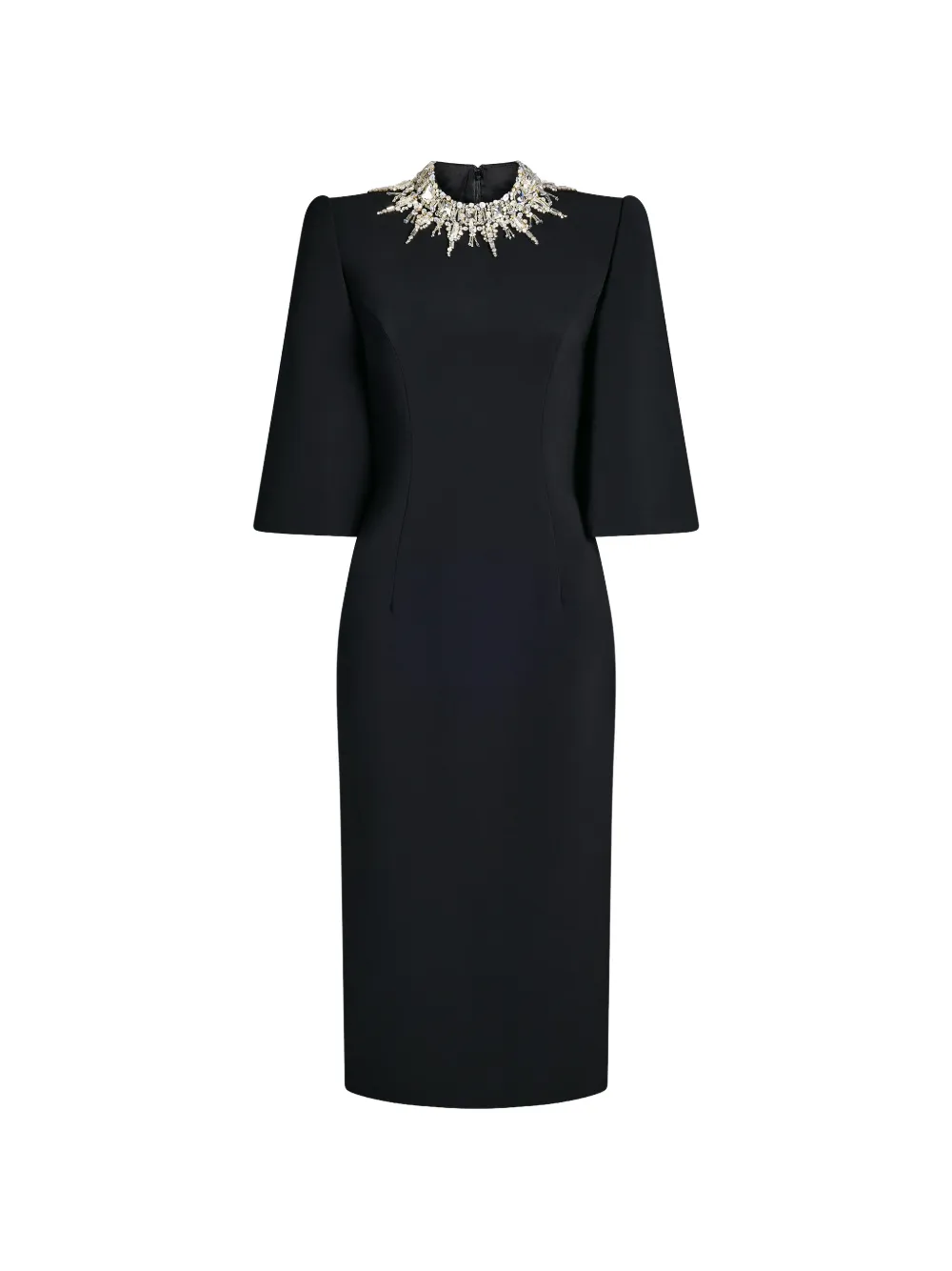 Jenny Packham Bibi Crystal-embellished Flared-sleeve Dress In Black