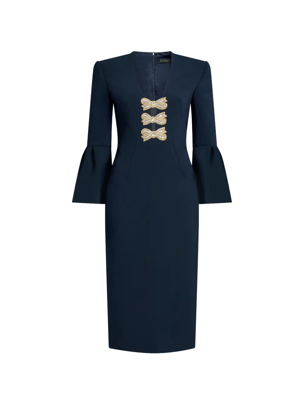 Jenny Packham Debut bow-embellished bell-sleeve dress - Blu