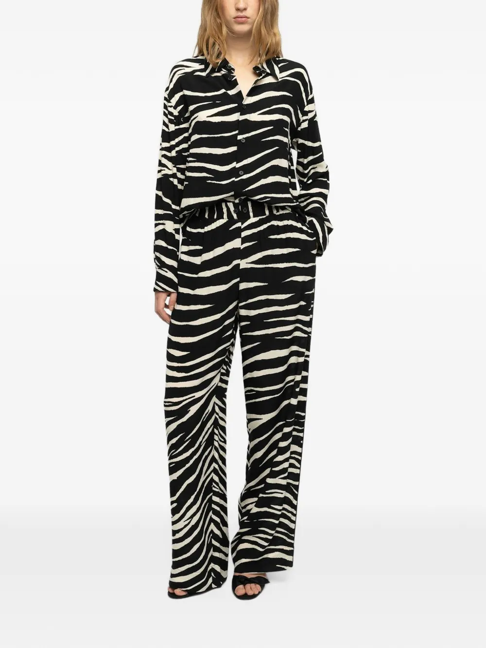 Zadig&Voltaire Tyrica blouse met zebraprint en lange mouwen Zwart