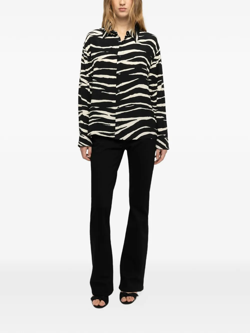 Zadig&Voltaire Tyrica blouse met zebraprint en lange mouwen Zwart