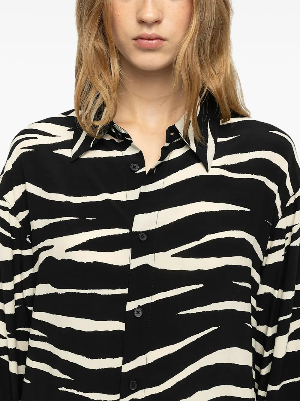Zadig&Voltaire Tyrica blouse met zebraprint en lange mouwen Zwart
