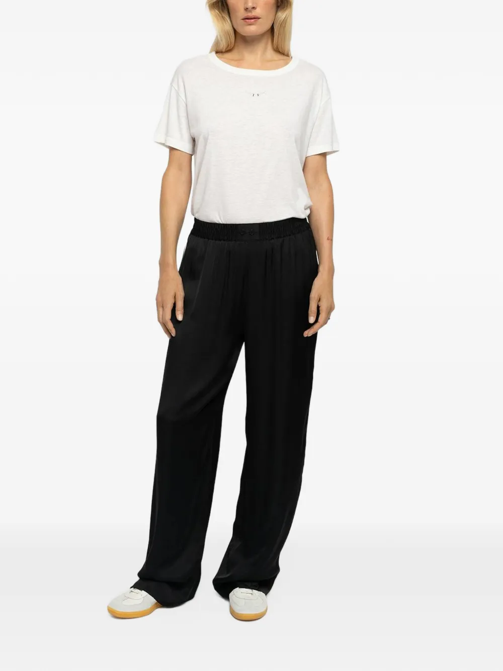 Zadig&Voltaire Pin broek met elastische taille en wijde pijpen Zwart