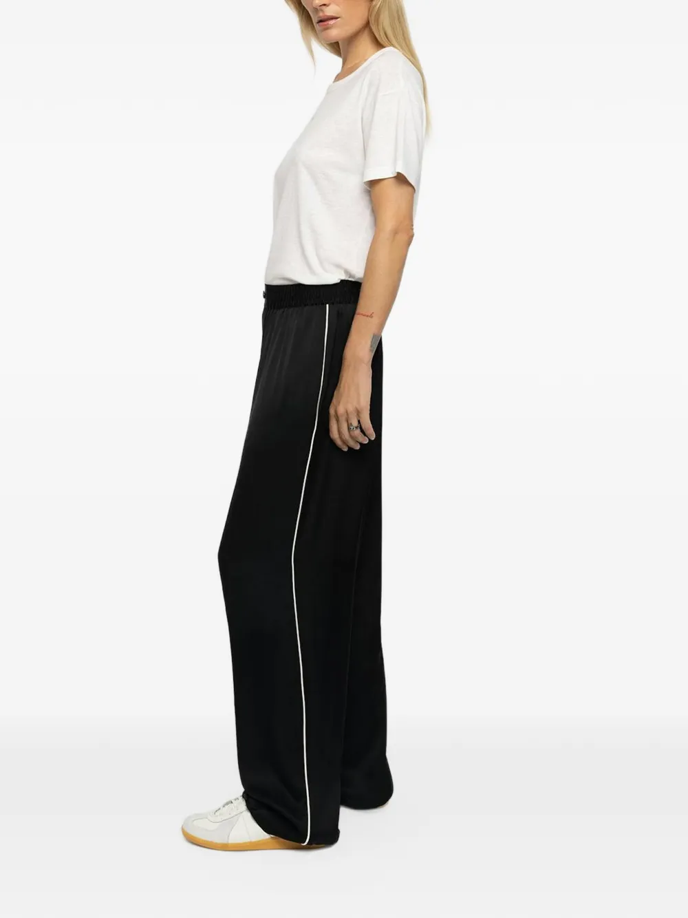 Zadig&Voltaire Pin broek met elastische taille en wijde pijpen Zwart