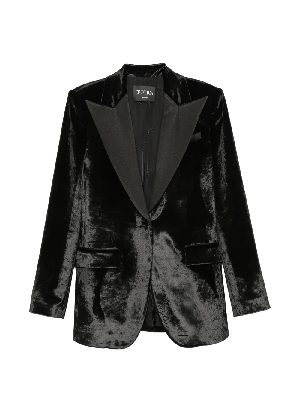 DONDUP crushed-velvet peaked-lapels blazer - Nero