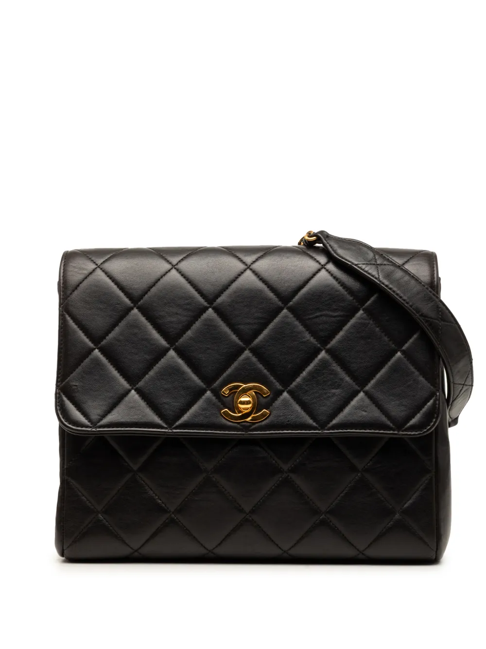 CHANEL Pre-Owned 1994-1996 Small Square Quilted Lambskin Straight Single Flap crossbody bag - Black
