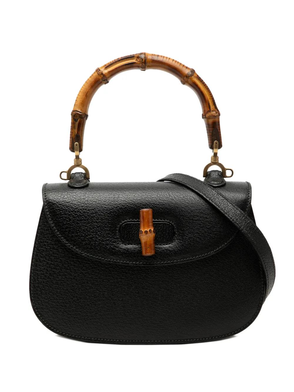 Gucci Pre-Owned Borsa a tracolla Night piccola in pelle di vitello pieno fiore con manico in bambù XX secolo - Nero