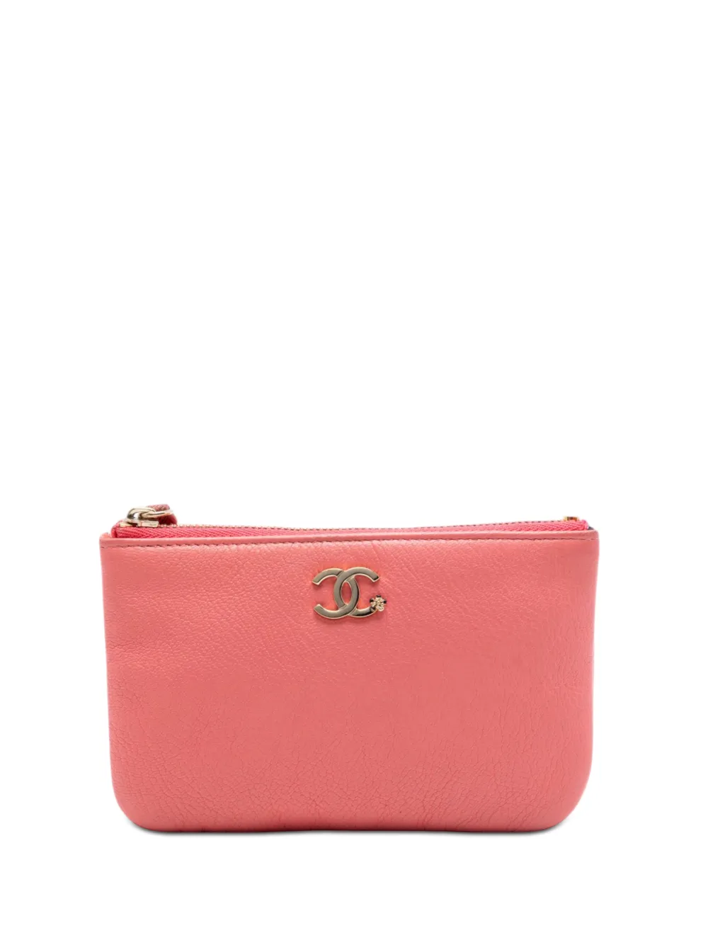 CHANEL Pre-Owned 2018-2019 Mini CC Goatskin Camellia O Case Zip pouch - Pink