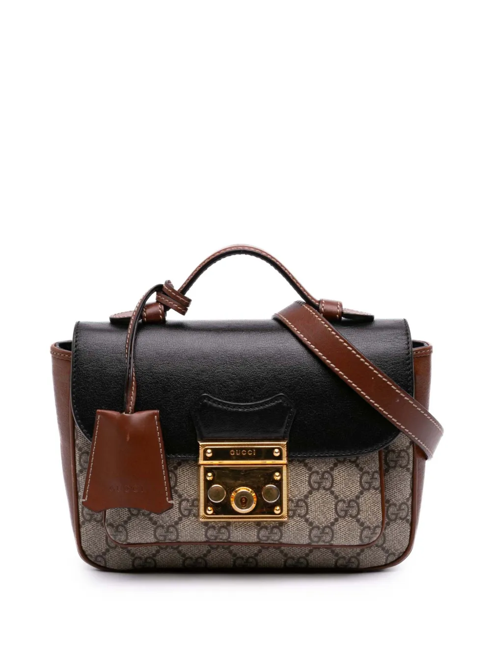 Gucci Pre-Owned Borsa a tracolla mini in tessuto GG Supreme e pelle di vitello con battente e lucchetto 2016-2026 - Toni neutri