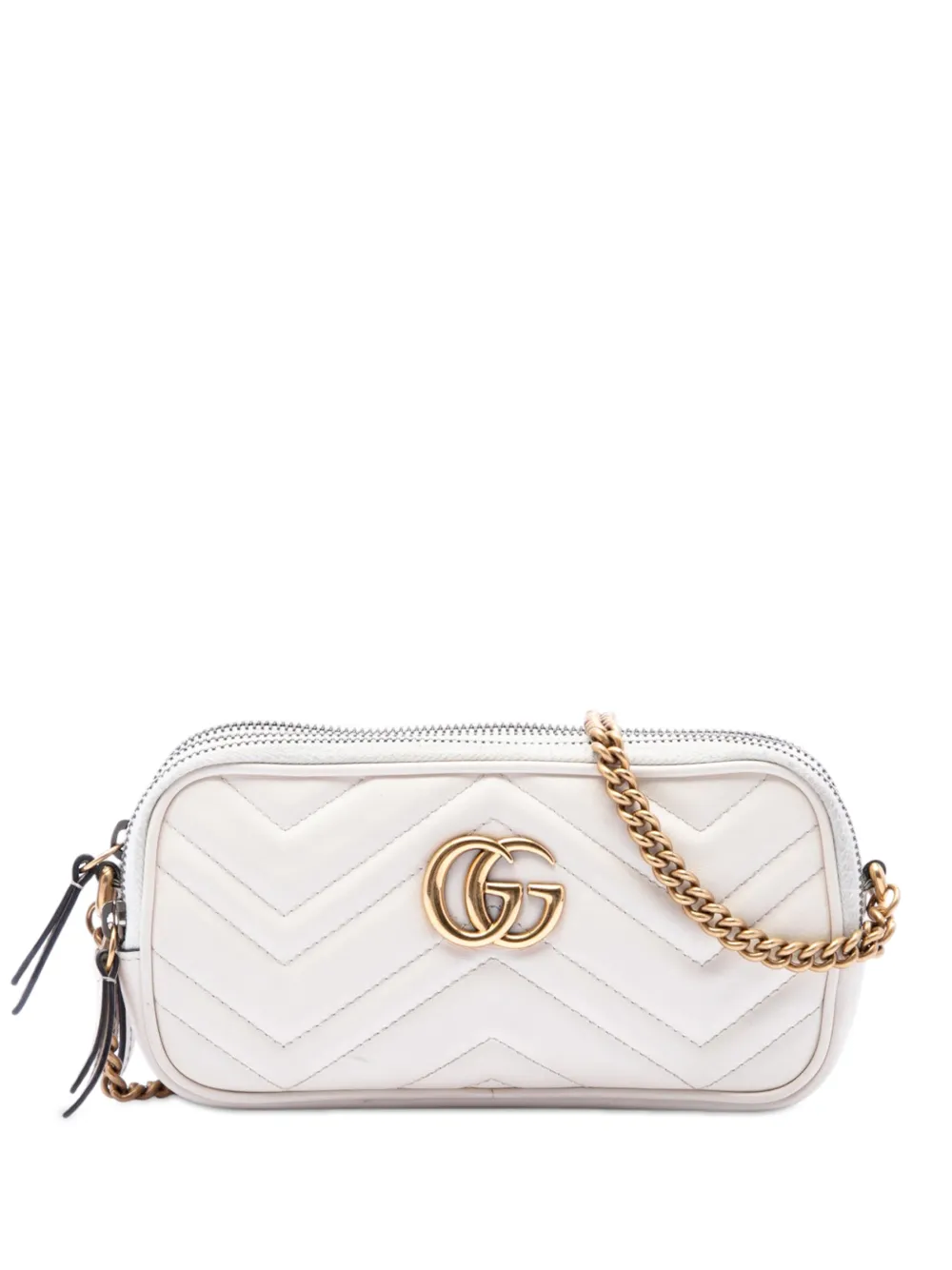 Gucci Pre-Owned Borsa a tracolla GG Marmont mini in pelle di vitello matelassé con tripla zip 2016-2026 - Bianco