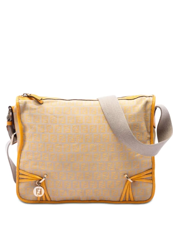 Fendi Pre-owned 2000-2010 Zucchino Canvas F Charm Crossbody Bag in Neutrals