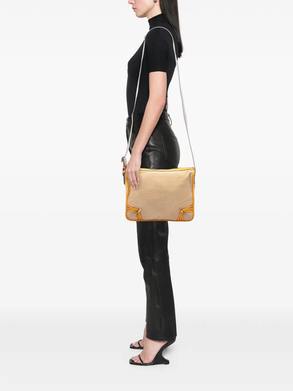 Fendi Pre-owned 2000-2010 Zucchino Canvas F Charm Crossbody Bag in Neutrals, view 2