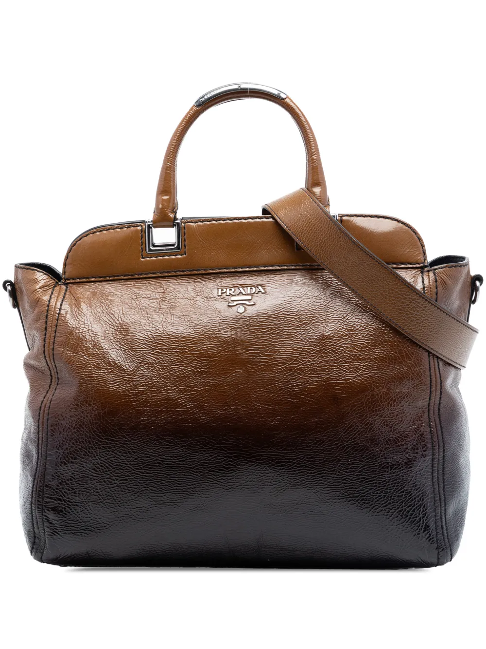 Prada Pre-Owned Borsa a tracolla in pelle verniciata Naplak con effetto sfumato 2013-2026 - Marrone