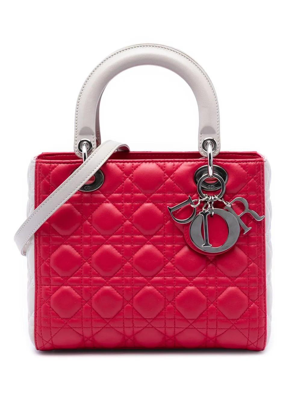 Christian Dior Pre-Owned 2013 mittelgroße Cannage Lady Dior Satchel-Tasche aus zweifarbigem Lammleder - Rosa