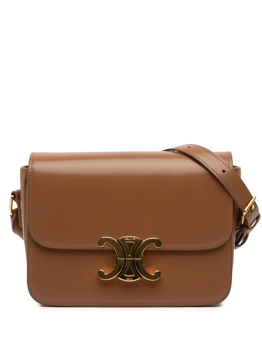 Celine Pre-Owned Borsa a tracolla Triomphe in pelle di vitello lucida 2024 - Marrone