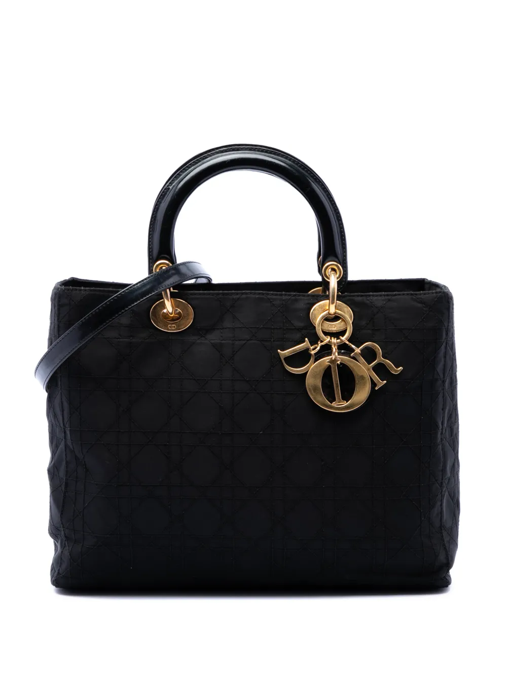Christian Dior Pre-Owned Borsa a tracolla Cannage Lady Dior grande in nylon 2002 - Nero