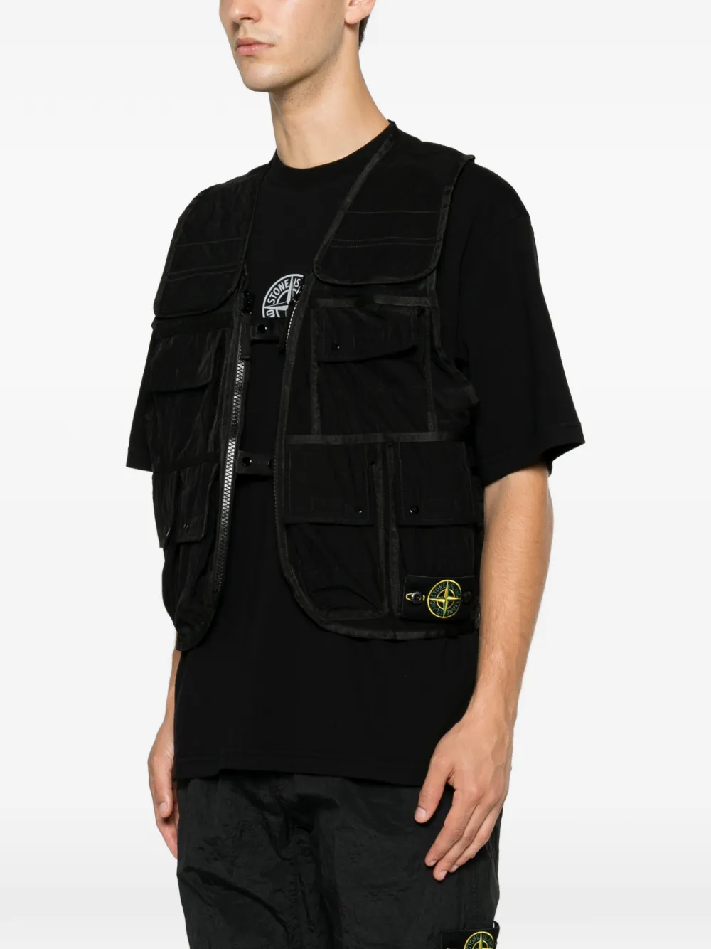 Stone Island Bodywarmer met meerdere zakken en logo-patch Zwart
