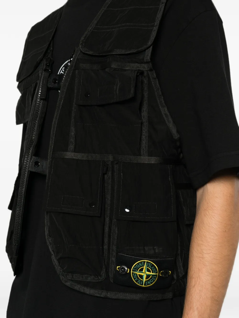 Stone Island Bodywarmer met meerdere zakken en logo-patch Zwart