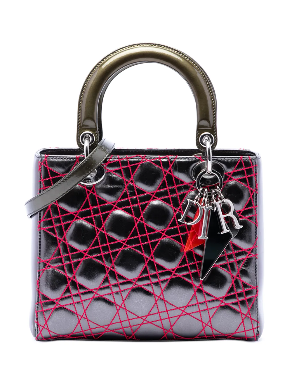 Christian Dior Pre-Owned 2011 Anselm Reyle Mini Cannage Lady Dior Satchel-Tasche aus Metallic-Lammleder - Grau