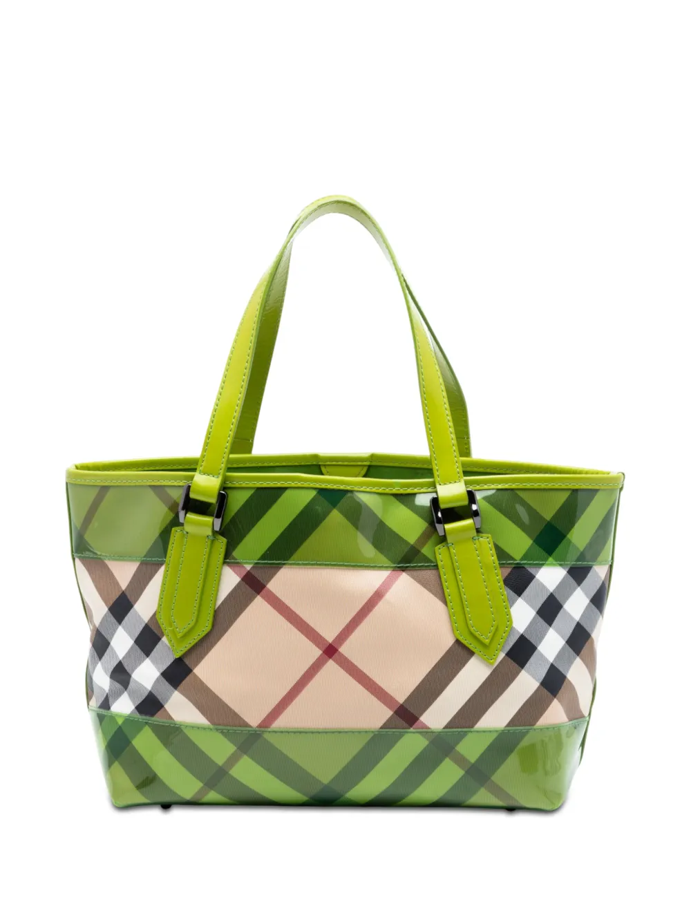Burberry Pre-Owned Borsa tote in tela cerata con motivo Supernova Check e finiture in pelle verniciata 2000-2017 - Verde