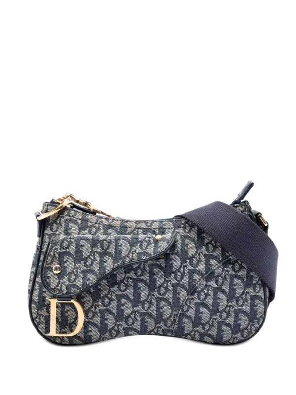 Dior Pre-owned 2004 Diorissimo Trotter Canvas Double Saddle Crossbody Bag in Blue