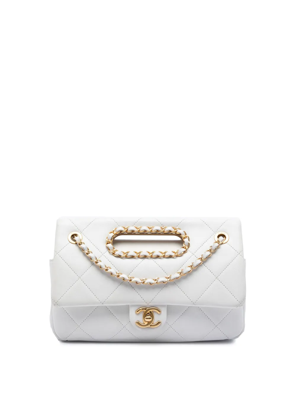 CHANEL Pre-Owned Borsa a tracolla A Real Catch media in pelle di agnello trapuntata con battente 2019 - Bianco