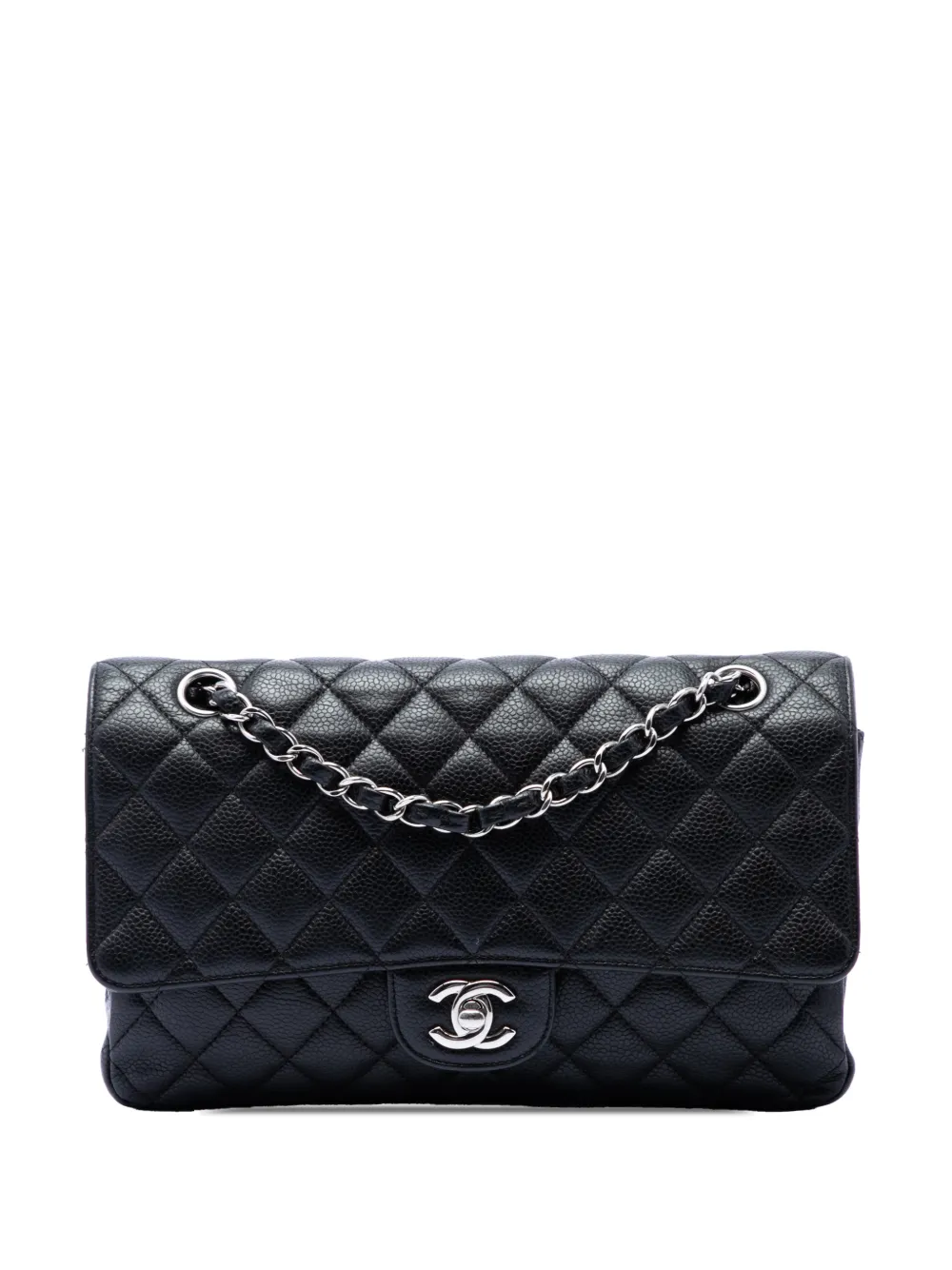 CHANEL Pre-Owned 2009-2010 mittelgroße Classic Double Flap Schultertasche aus Kaviarleder - Schwarz