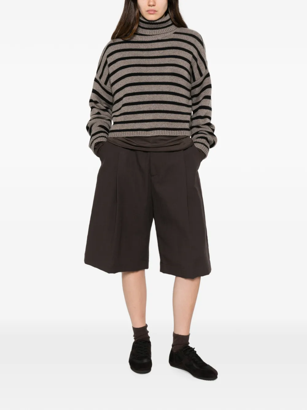 Lisa Yang Zerlina gestreepte coltrui Beige