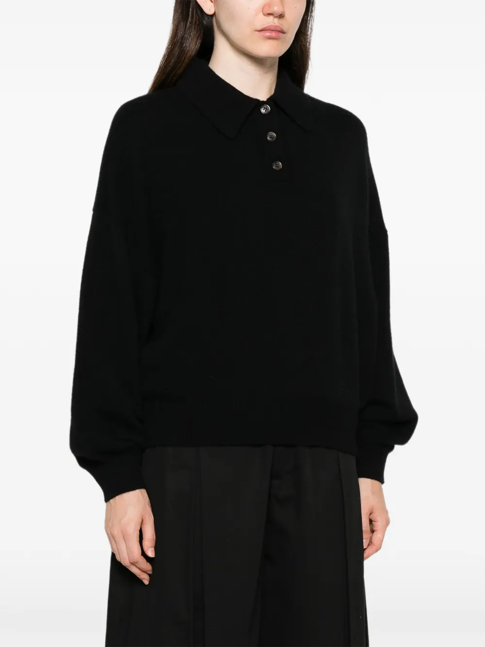Lisa Yang Etta poloshirt met knopen Zwart