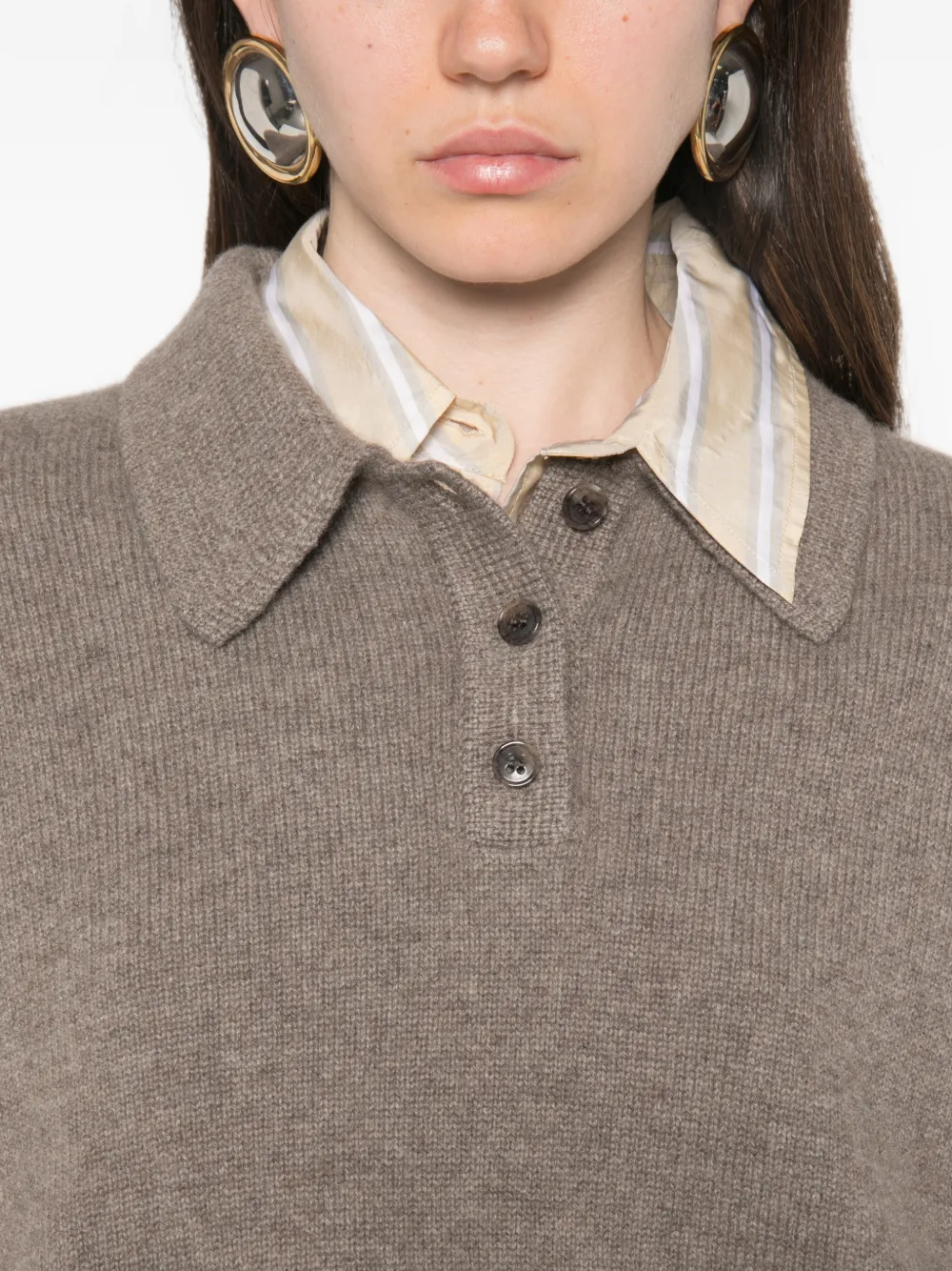 Lisa Yang Poloshirt met knoopsluiting Bruin