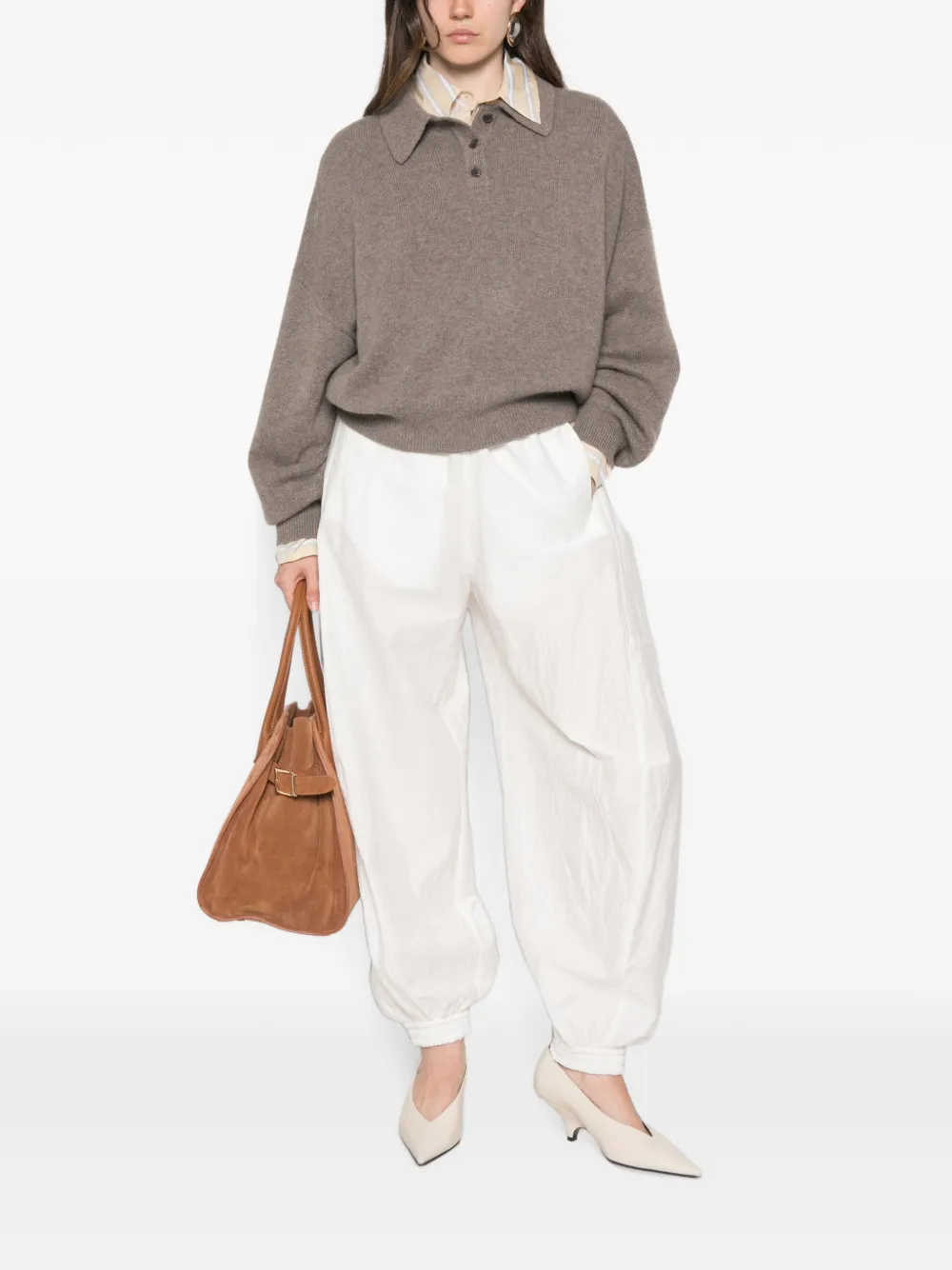Lisa Yang Poloshirt met knoopsluiting Bruin