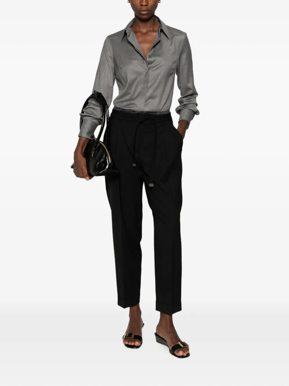 Peserico tie-fastening turn-up trousers Zwart