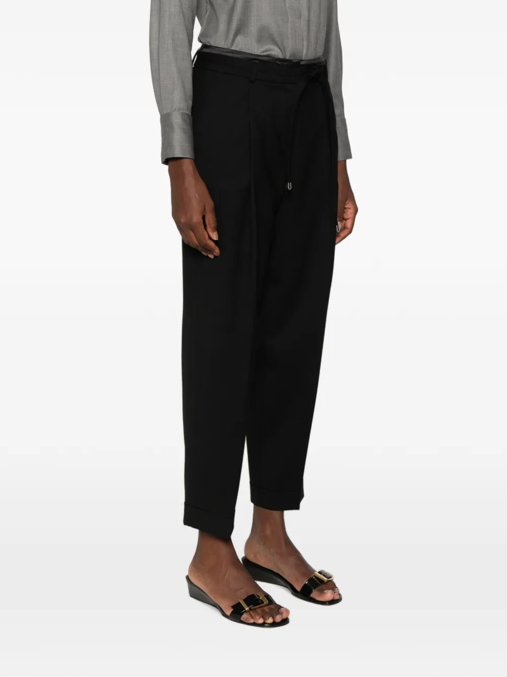 Peserico tie-fastening turn-up trousers Zwart