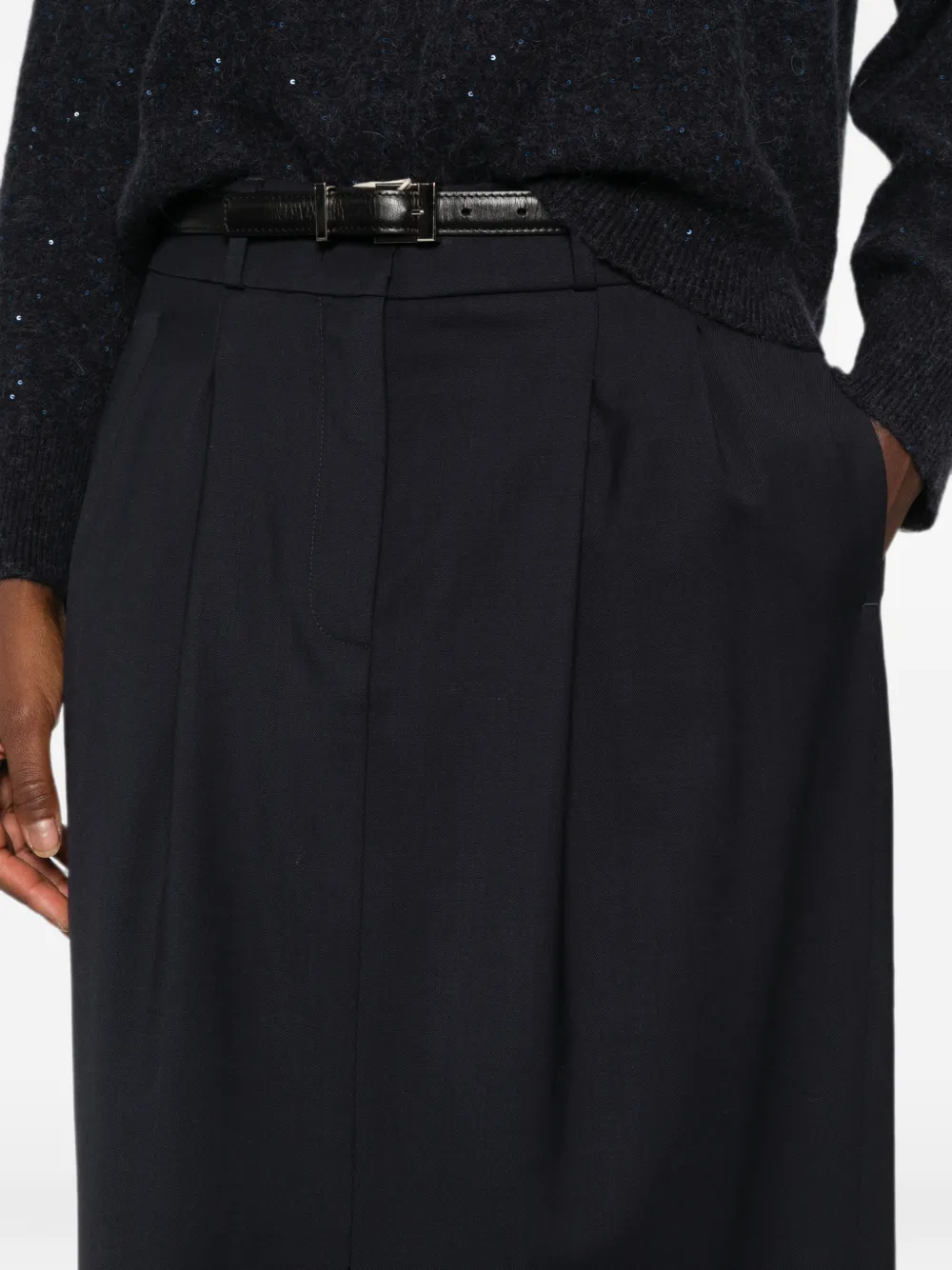 Peserico pleated front-slit long skirt Blauw