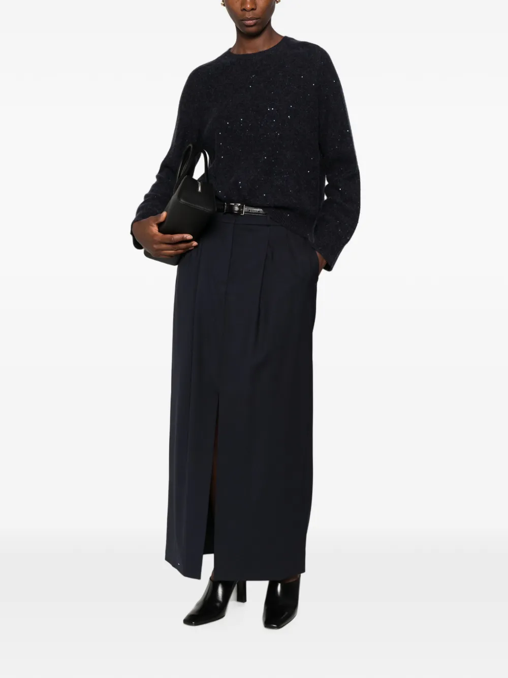 Peserico pleated front-slit long skirt Blauw