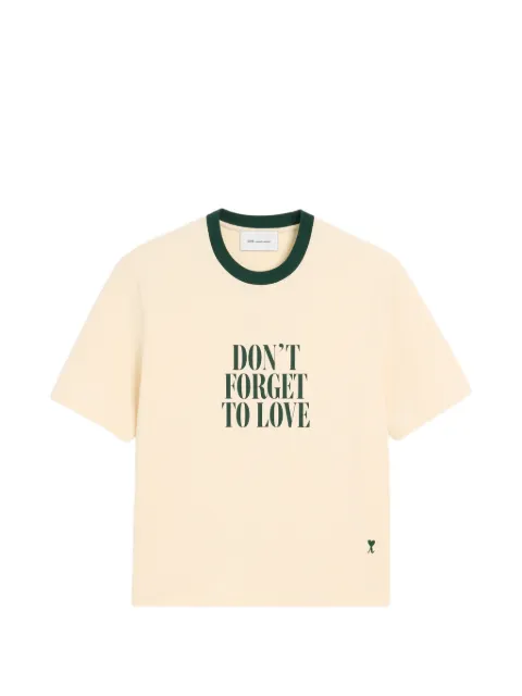 AMI Paris ecru printed cotton "Don't forget to love" T-shirt