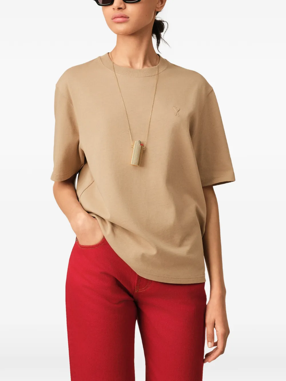 AMI Paris Katoenen T-shirt met Ami de Coeur Beige