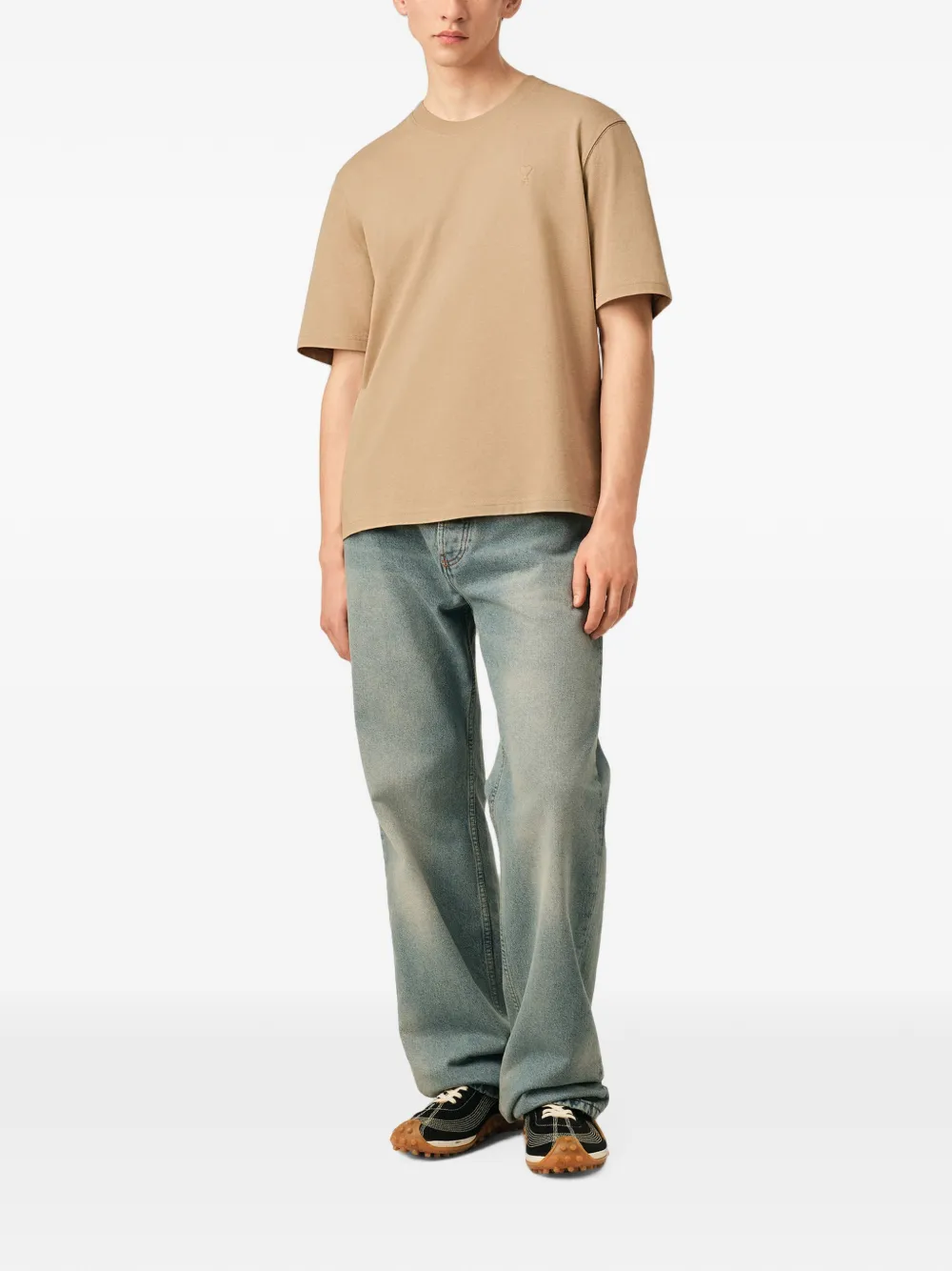 AMI Paris Katoenen T-shirt met Ami de Coeur Beige