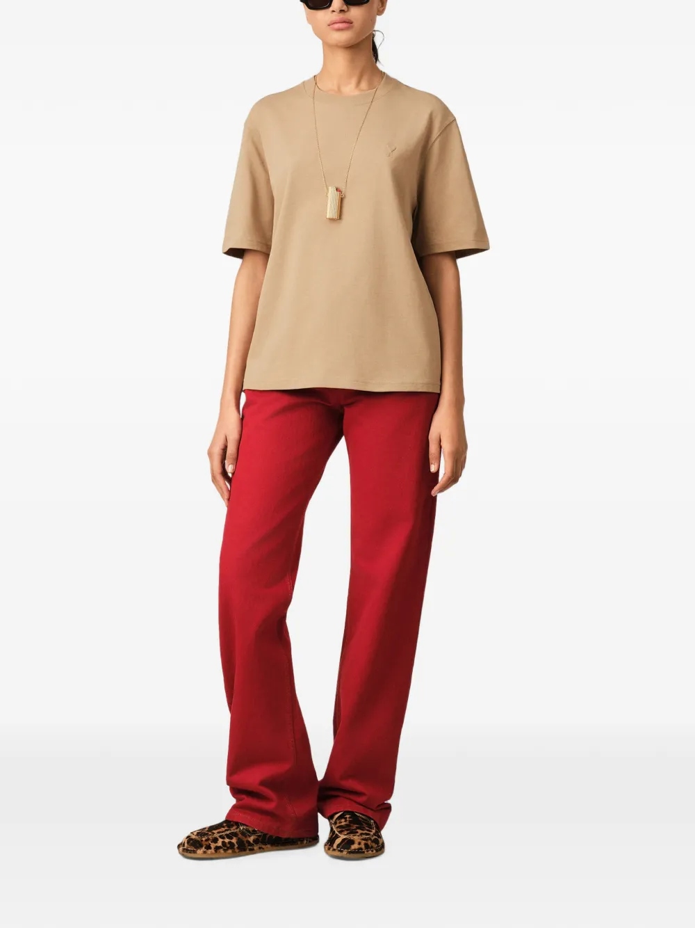 AMI Paris Katoenen T-shirt met Ami de Coeur Beige