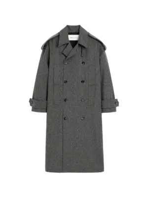 AMI Paris Belted Wool Trench Coat | Brown | FARFETCH