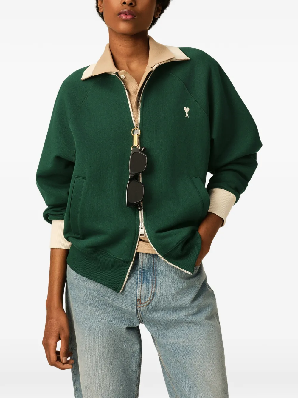AMI Paris Ami de Coeur trui met rits Groen