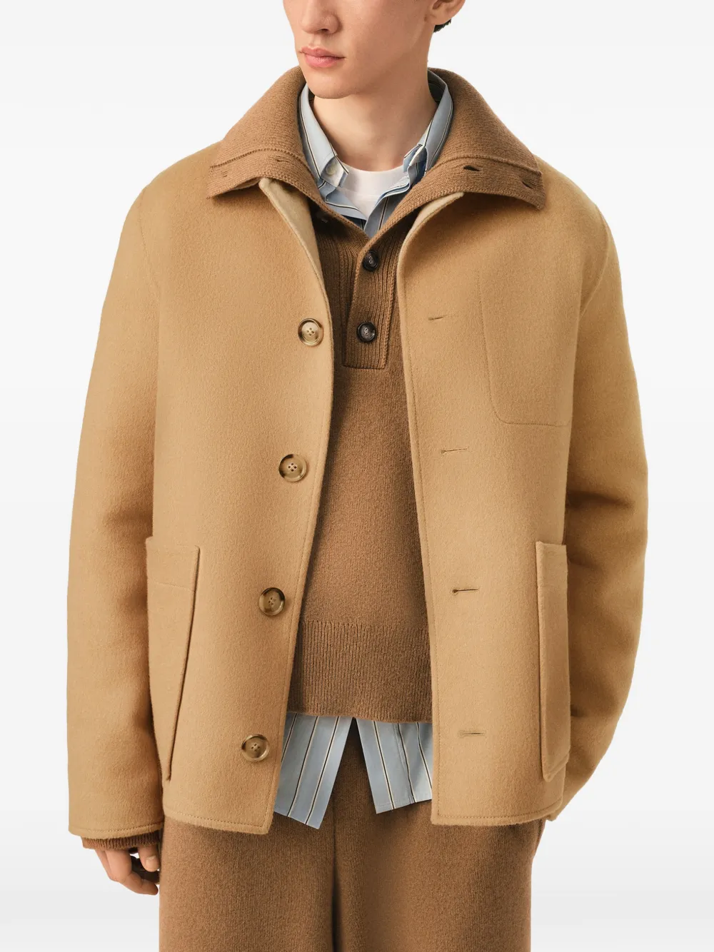 AMI Paris Button-down wollen-kasjmier jack Beige