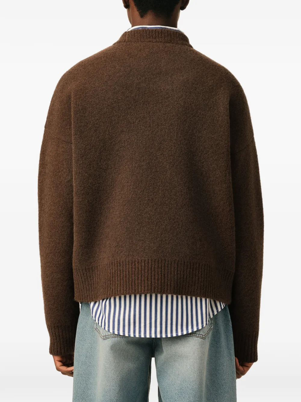 AMI Paris Alpaca trui met ronde hals en Ami de Coeur Bruin