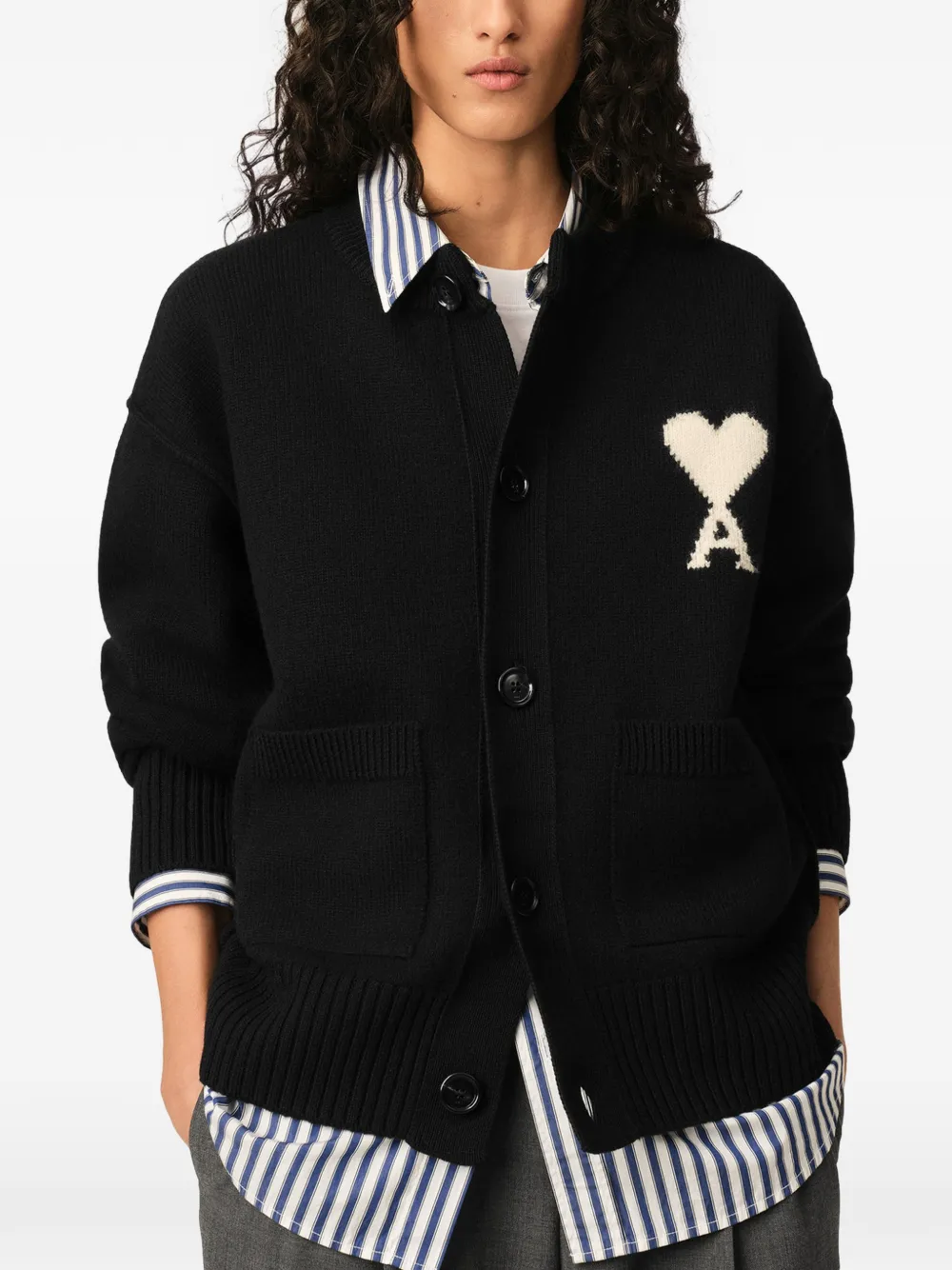 AMI Paris Wollen vest met Ami de Coeur Zwart