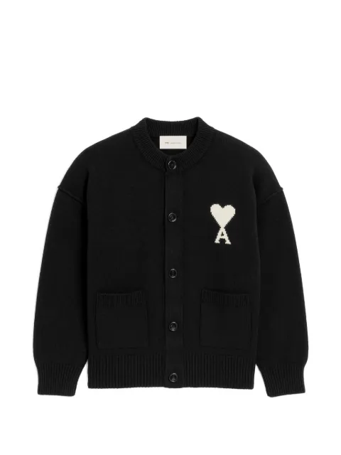 AMI Paris crewneck wool cardigan with Ami de Coeur