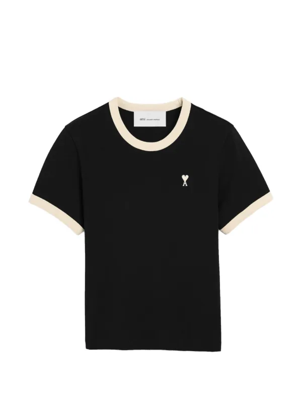 Ami Paris Contrasted Cotton T-shirt with Ami De Coeur in Black