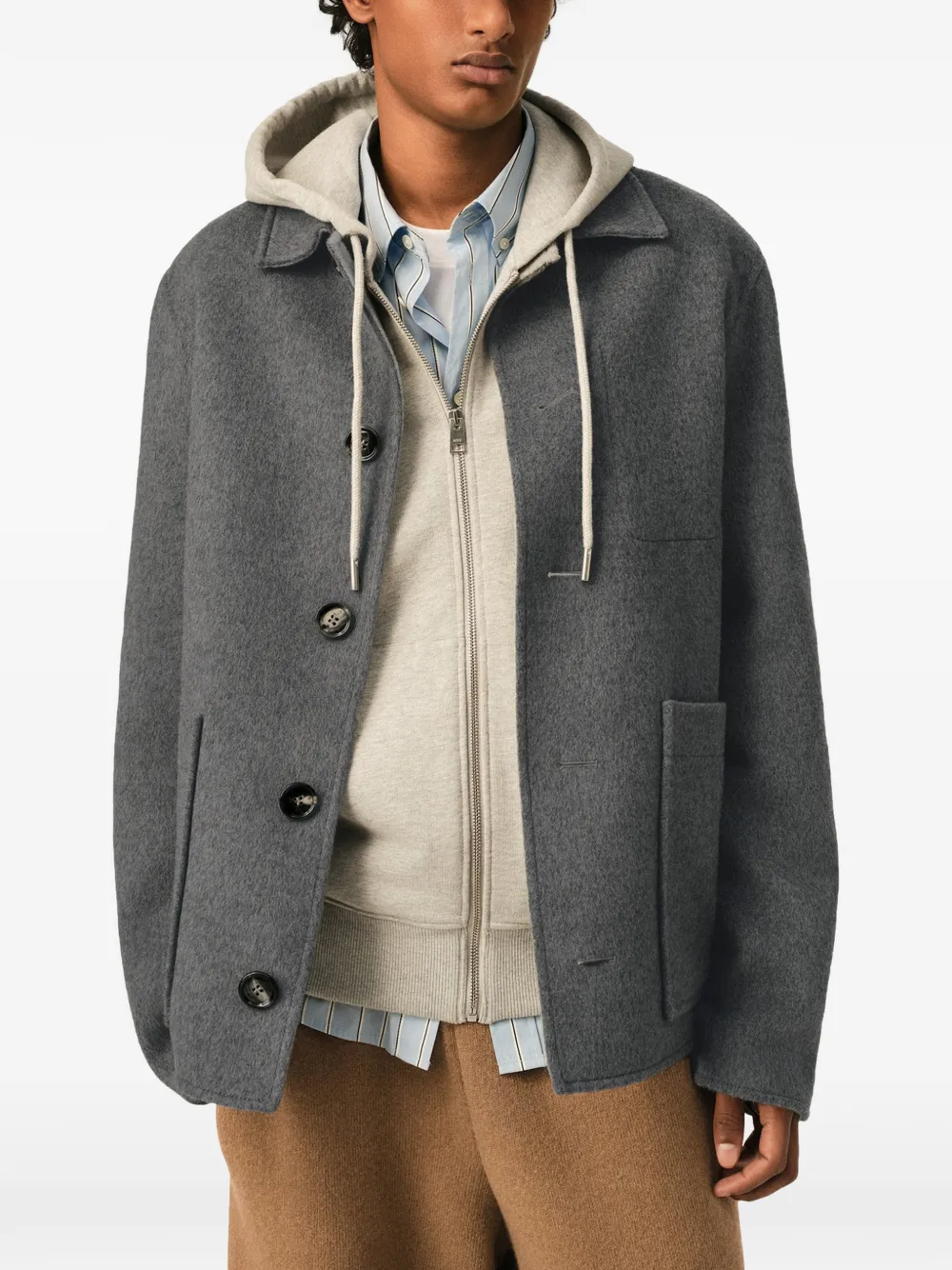 AMI Paris Button-down wollen-kasjmier jack Grijs